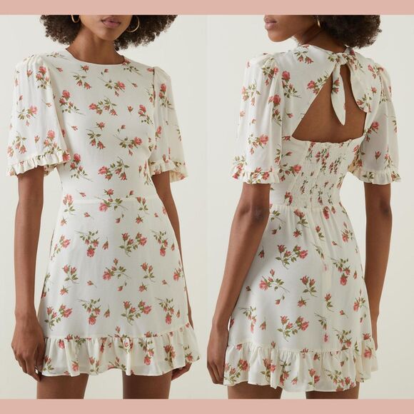Reformation Dresses & Skirts - NWD $218 Reformation [ 6 ] Alaina Floral Cutout Flitter Sleeve Mini‎ Dress 6333